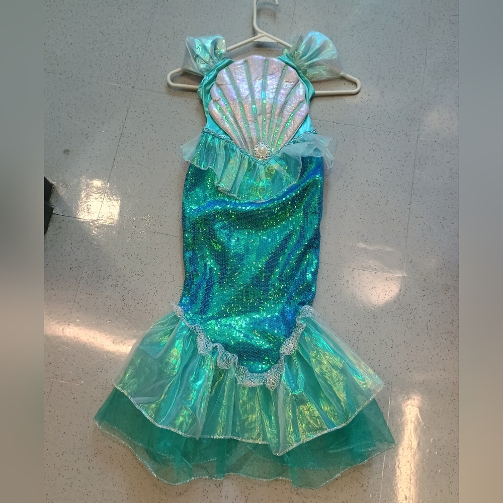GILLIANS CLOSET Sparkling SEQUINS Green Blue Mermaid Costume for Kids Size 5-6 - Picture 2 of 16